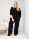 Dámský komplet Plus Size z viskózy manšestr s širokými kalhotami a mikinou černý