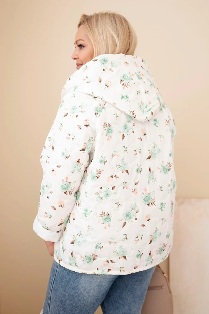 Dámska jarná bunda Plus Size s drobným kvetinovým vzorom mentolová