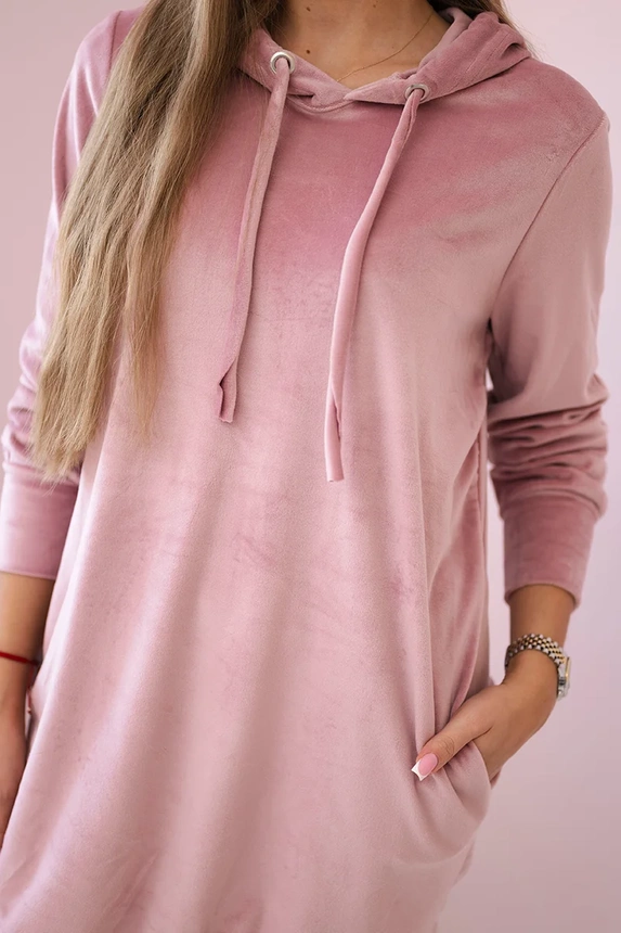 Velor dress with a hood dark pink