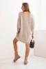 Plus Size women's dress wool with V-neck dark beige