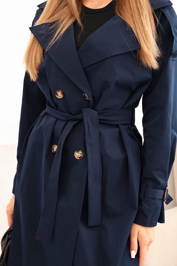 Women's coat tied at the waist with a collar navy