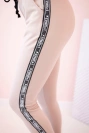 Damen-Jogginghose mit Streifen und Kordelzug in der Taille beige