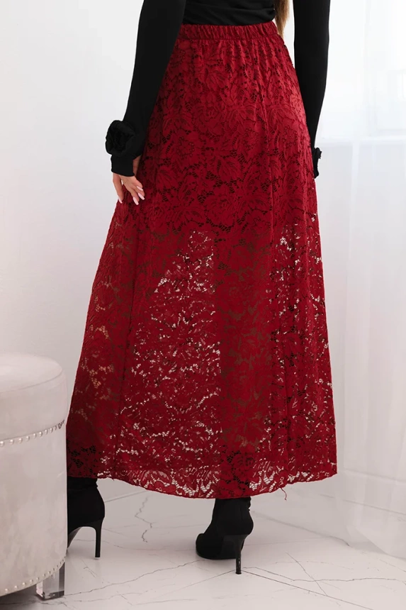 Spódnica damska z koronką i podszewką bordowa
