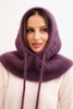 Women's hooded cap with ties and braid pattern purple