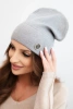 Women's ribbed cap made of modal and viscose with a decorative button gray