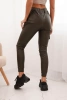 Women's eco-leather pants with pockets and a tie at the waist khaki