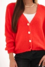 Women's sweater with V-neck and buttons red