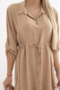 Dress with button closure and tie at the waist camel
