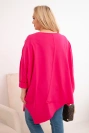 Ladies' cotton blouse Plus Size with an asymmetrical hem and V-neck fuchsia
