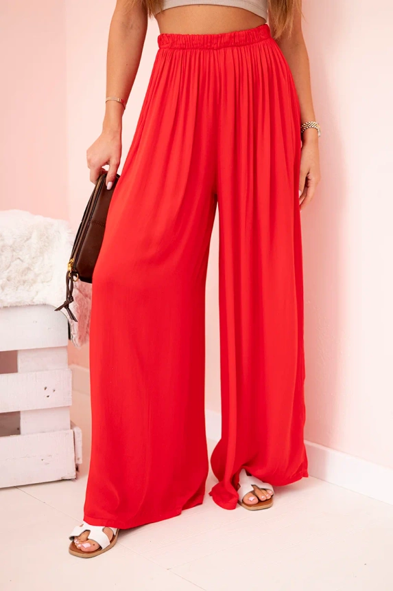 Weite Damen Hose aus Viskose mit elastischem Bund rot