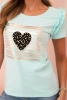 Women's cotton blouse with ruffle and heart made of rhinestones mint