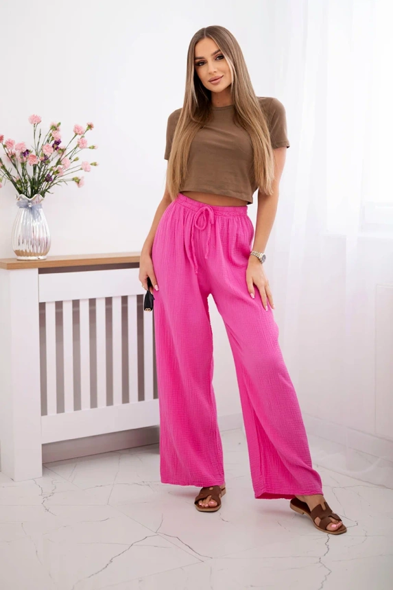Musselin-Hose mit weitem Bein Rosa