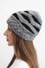 Women's winter hat made of wool in thick knit with stripes K465 gray + black