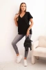 Women's cotton blouse with a V-neck and short sleeves black