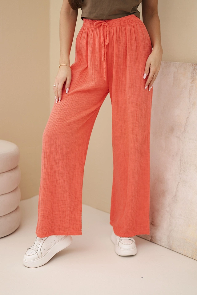 Spodnie muślinowe z szeroką nogawką malinowe