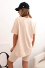 Women's cotton set with short sleeves and shorts beige