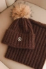 Women's winter set with a pom-pom and a snood brown