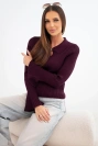 Women's ribbed viscose blouse with a collar and wide sleeve plum