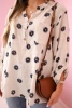 Linen Women's Blouse with Floral Pattern, Long Sleeves, and Buttons Beige