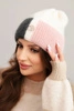 Women's colorful viscose cap with decorative ecru button + graphite
