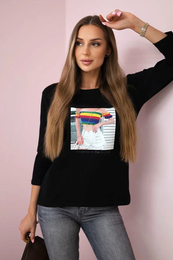 Blúzka s potlačou Summer Girl čierna