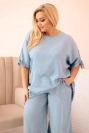 Damen-Set in Plus Size aus Tencel, Bluse mit Bindung und weite Hose helles Denim