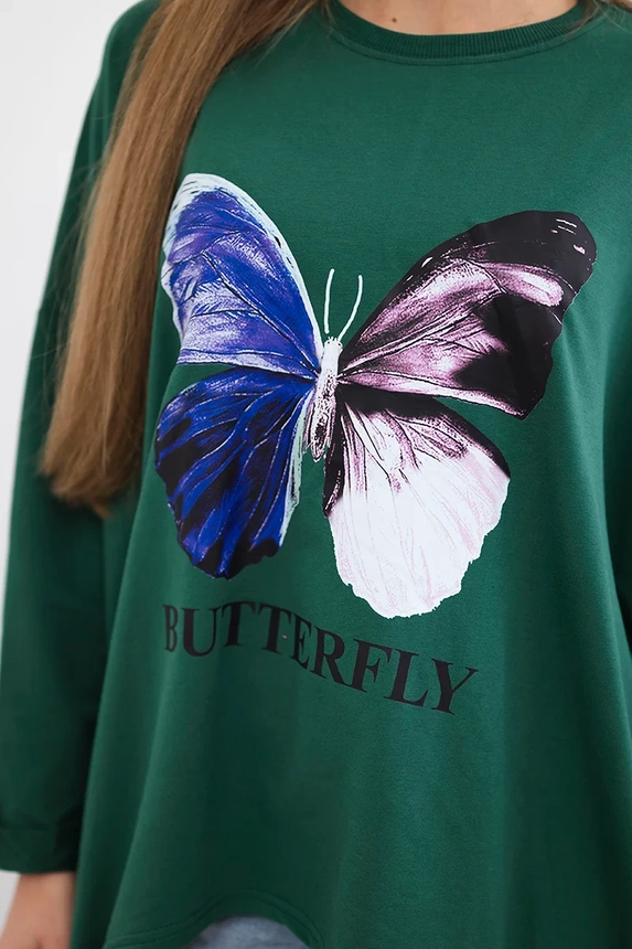 Blouse with print oversize dark green