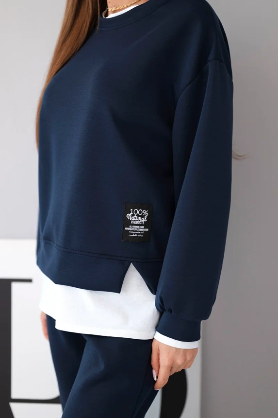 Damen-Set aus butterweichem Material mit lockerer Bluse und Jogginghose blau