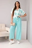 Women's set viscose shirt with tie and pants with elastic mint