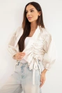 Women's cotton cover-up with ruching and tie fastening beige