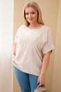Women's cotton plus-size blouse with embroidered flowers beige