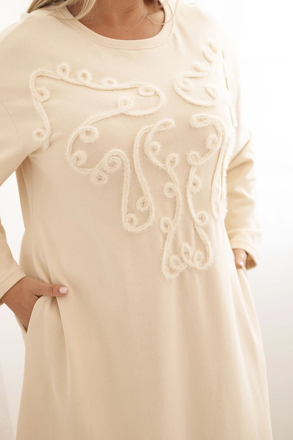 Dámská plus size šaty s výšivkou bavlněná béžová