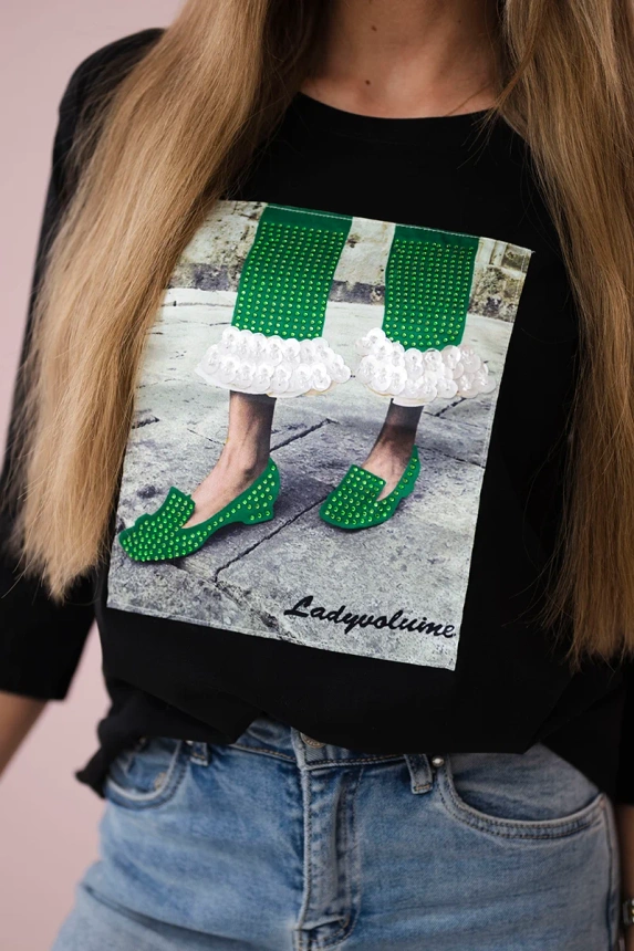 3D grafinė palaidinė su cirkonais juoda