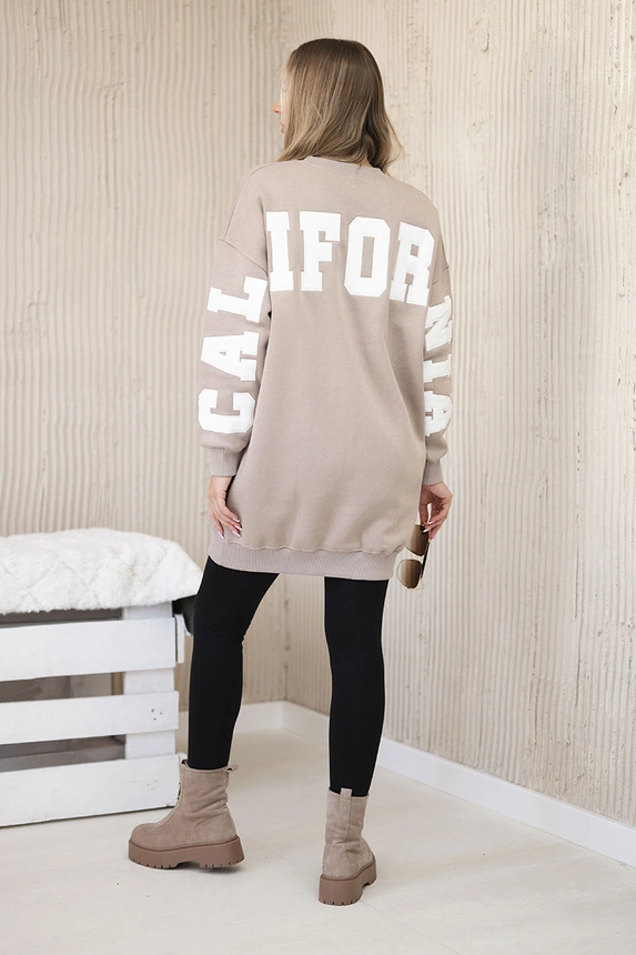 Insulated sweatshirt with California inscription dark beige