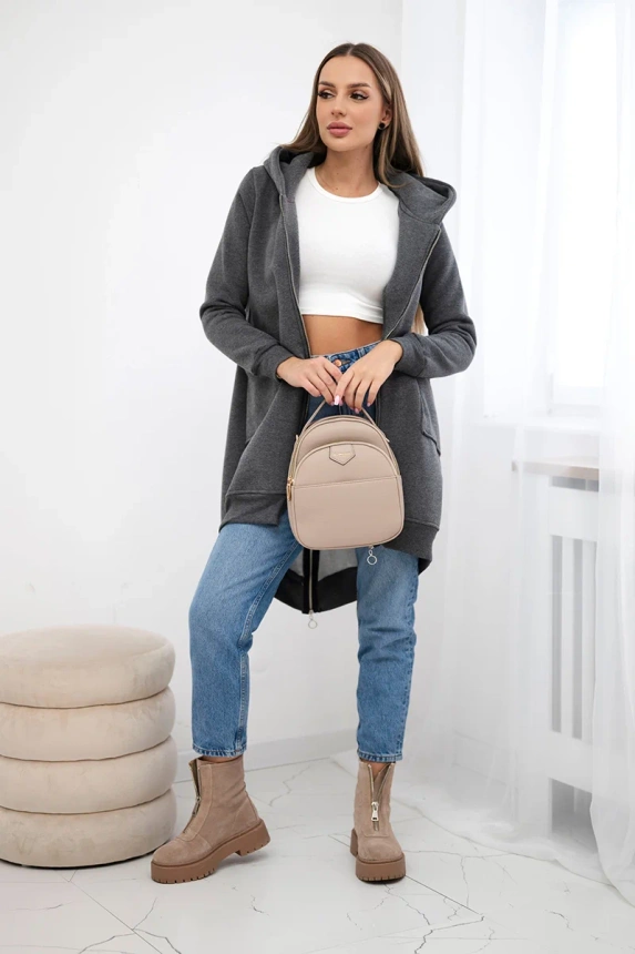 Insulated sweatshirt with a zipper at the back graphite