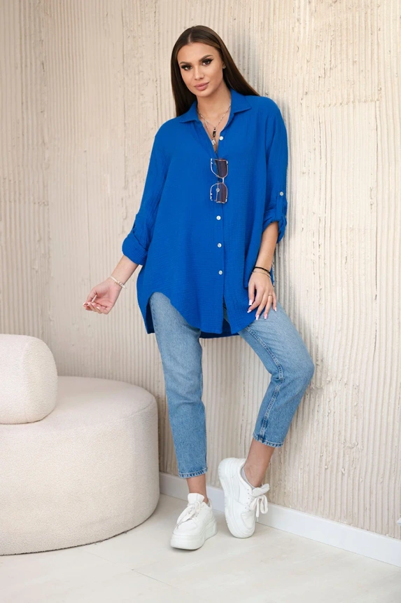 Cotton muslin shirt oversize cornflower blue