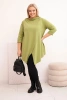 Women's cotton Plus Size asymmetrical blouse with rolled-up sleeves olive