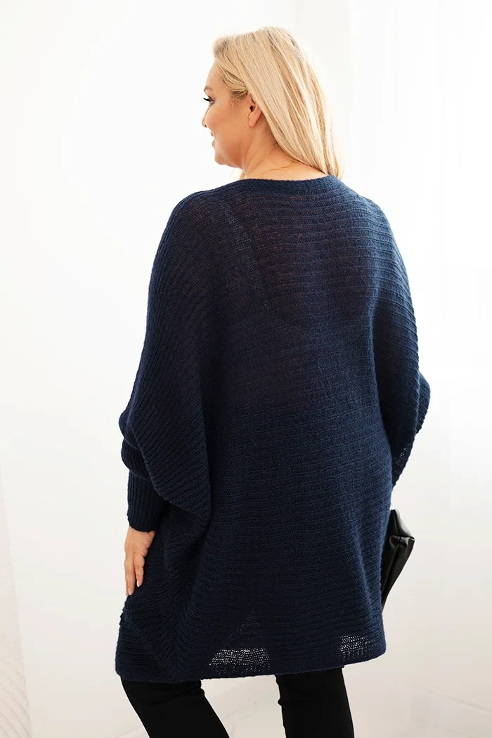 Dámsky sveter Plus Size s moherom pončo modrý