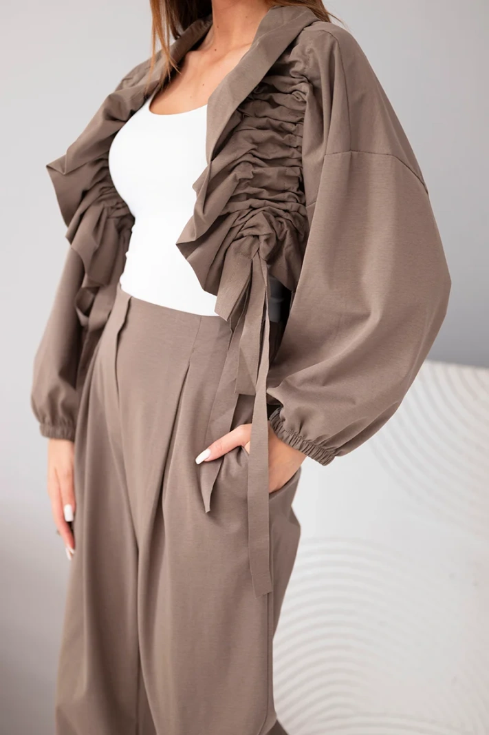 Women's cotton set with a ruched blouse and pants fango