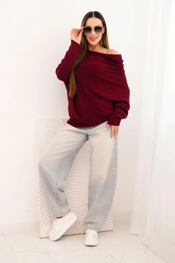 Damenpullover aus Viskose asymmetrisch Batwing lila