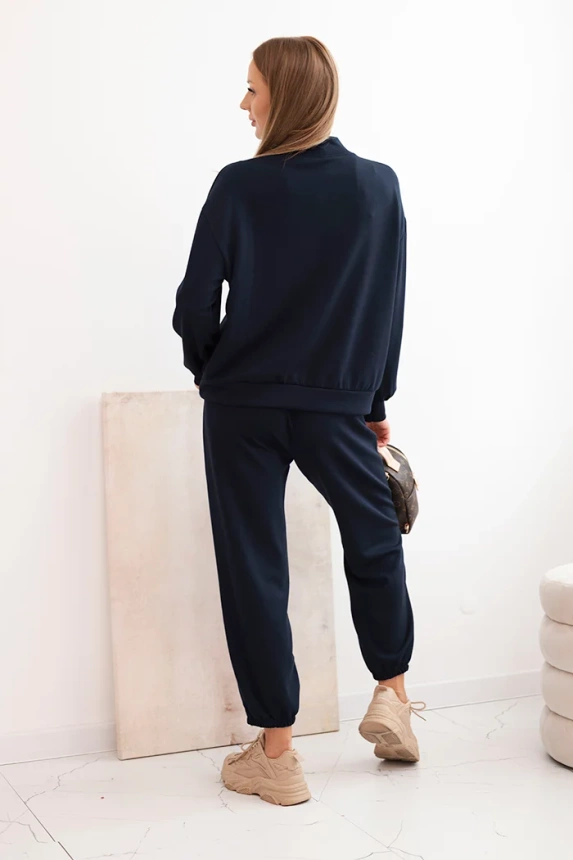 Ladies' butter set made of viscose with a zip-up hoodie and pants navy
