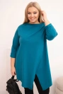 Dámska bavlnená blúzka Plus Size asymetrická s rolovaným rukávom morská