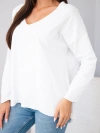 Damen Baumwoll Oversize Bluse mit V-Ausschnitt und verlängertem Rücken weiß