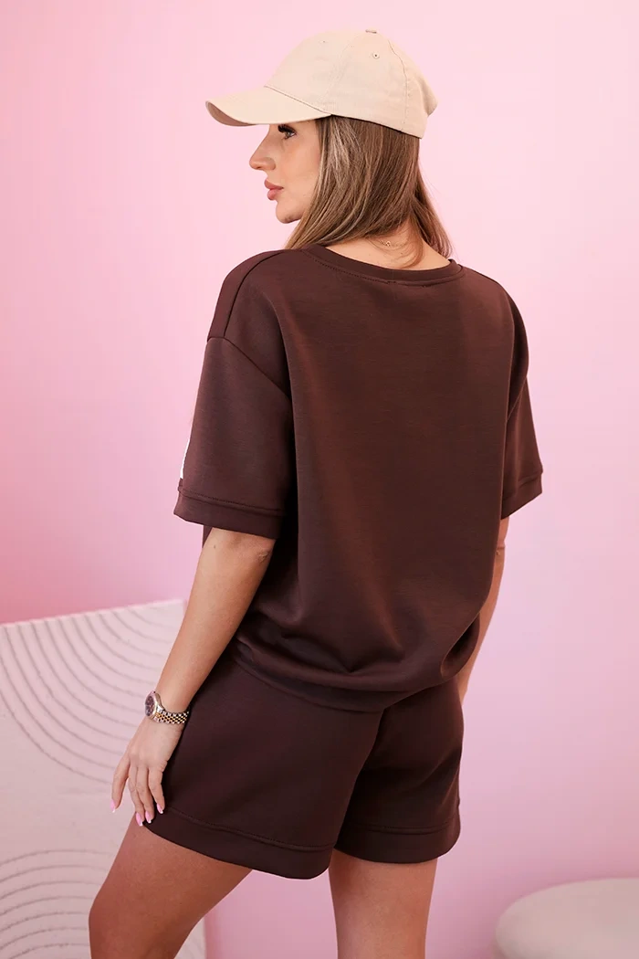 Butterfarbenes Damen-Set mit hoch taillierten Shorts braun