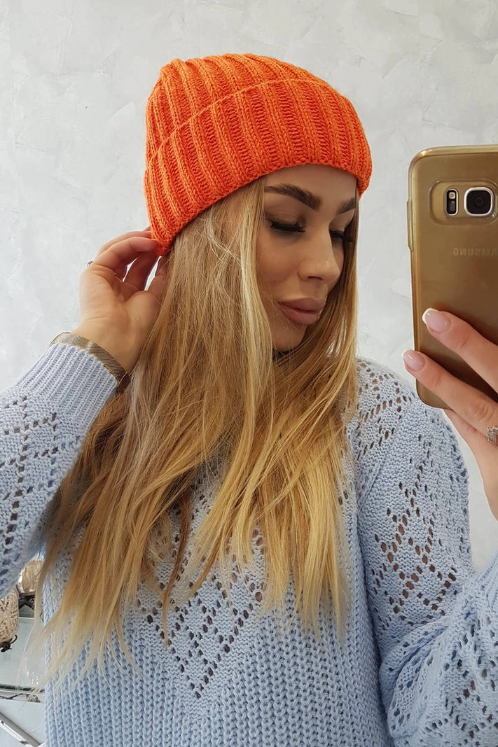 Čepice s rolováním Magda K293 orange neon