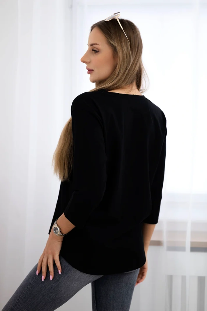 Blouse with graphics of the girl in glasses 3D black