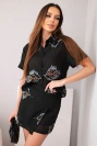 Women's set: short-sleeve shirt and embroidered skort black