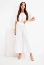 Women's viscose set: short-sleeve blouse and wide-leg trousers ecru