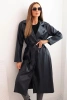 Damen-Trenchcoat aus Kunstleder mit Gürtel und Kragen blau