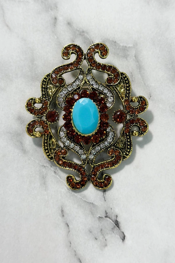 Brooch XZ459-107 gold + blue